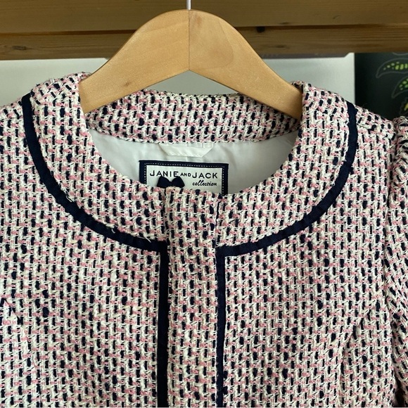 Janie and Jack Pink Navy Blue Cream Tweed Jacket 3t - Picture 5 of 13